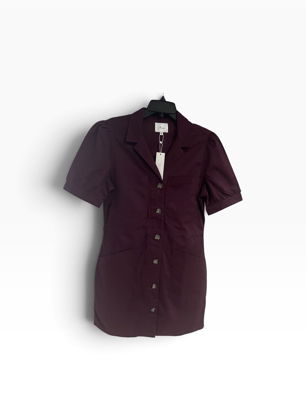 J Flower 100% Cotton Burgundy Button Up Mini Dress NWT Size M